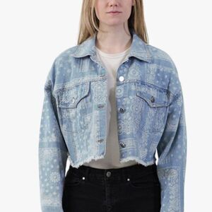Indigo Saints Denim Paisley Print Cropped Jean Jacket - Womens XL - NEW